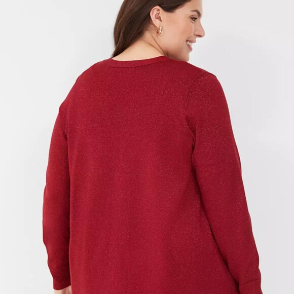 Red Sparkling Open-Front Modern Cardigan Lane Bryant Size 14/16 - Picture 2 of 3